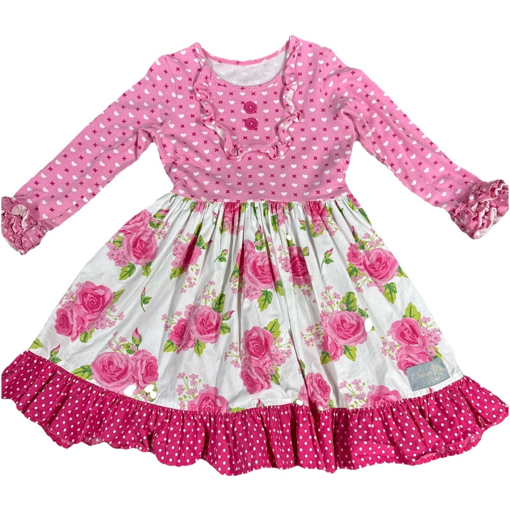 Eleanor Rose Dress Pink Roses And Heart Kisses Girls 5-6